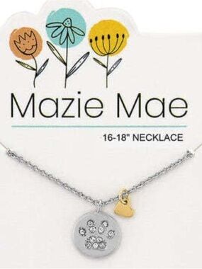 Mazie Mae Paw Print Pendant Necklace in Silver with Gold Heart